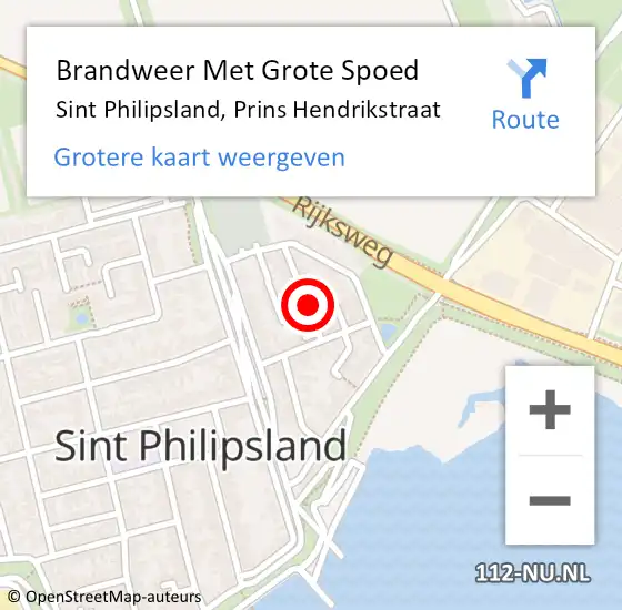 Locatie op kaart van de 112 melding: Brandweer Met Grote Spoed Naar Sint Philipsland, Prins Hendrikstraat op 21 september 2013 10:45