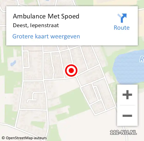 Locatie op kaart van de 112 melding: Ambulance Met Spoed Naar Deest, Iepenstraat op 9 oktober 2017 21:23