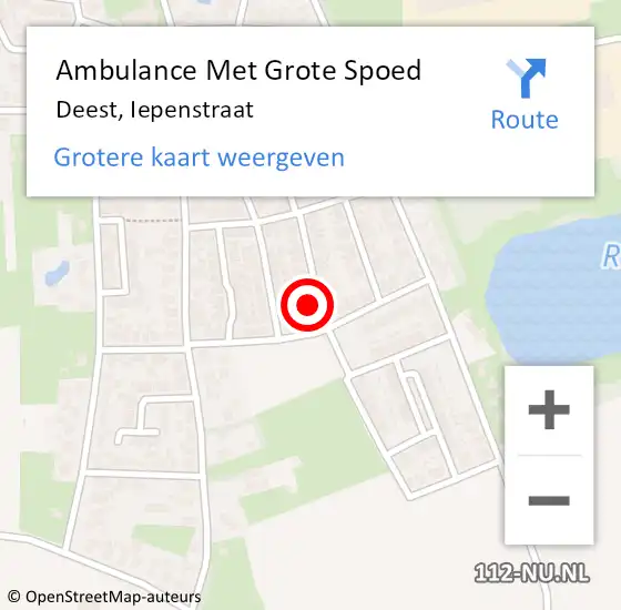 Locatie op kaart van de 112 melding: Ambulance Met Grote Spoed Naar Deest, Iepenstraat op 9 oktober 2017 21:23