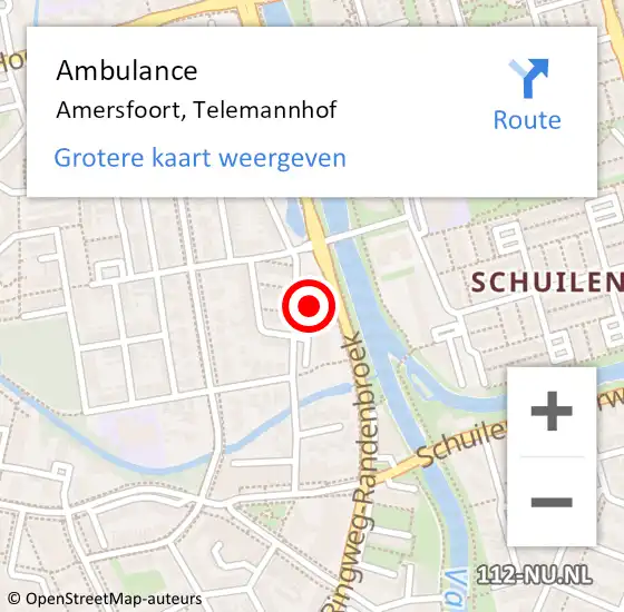 Locatie op kaart van de 112 melding: Ambulance Amersfoort, Telemannhof op 9 oktober 2017 21:33