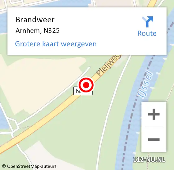 Locatie op kaart van de 112 melding: Brandweer Arnhem, N325 op 9 oktober 2017 21:57