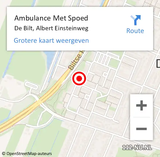 Locatie op kaart van de 112 melding: Ambulance Met Spoed Naar De Bilt, Albert Einsteinweg op 9 oktober 2017 22:42