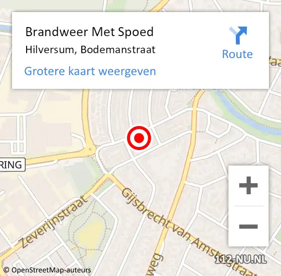 Locatie op kaart van de 112 melding: Brandweer Met Spoed Naar Hilversum, Bodemanstraat op 9 oktober 2017 22:47