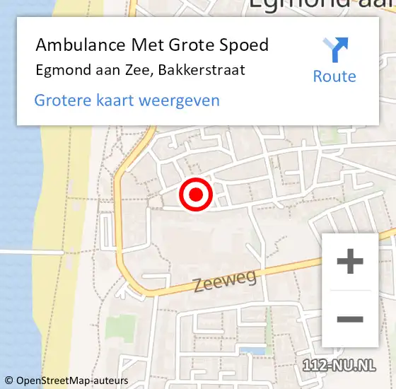 Locatie op kaart van de 112 melding: Ambulance Met Grote Spoed Naar Egmond aan Zee, Bakkerstraat op 9 oktober 2017 22:58