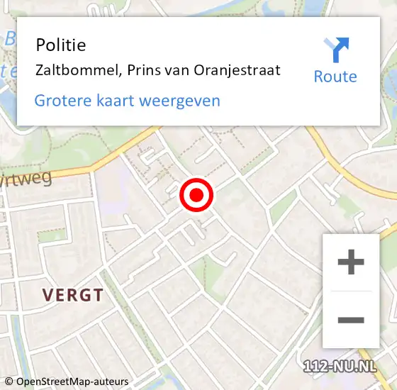 Locatie op kaart van de 112 melding: Politie Zaltbommel, Prins van Oranjestraat op 5 september 2013 18:34