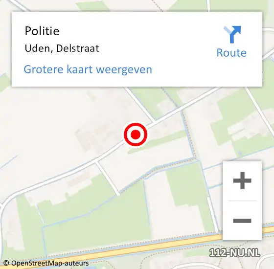 Locatie op kaart van de 112 melding: Politie Uden, Delstraat op 10 oktober 2017 00:03