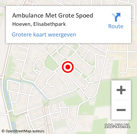 Locatie op kaart van de 112 melding: Ambulance Met Grote Spoed Naar Hoeven, Elisabethpark op 10 oktober 2017 04:50