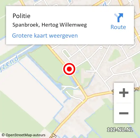 Locatie op kaart van de 112 melding: Politie Spanbroek, Hertog Willemweg op 10 oktober 2017 08:00