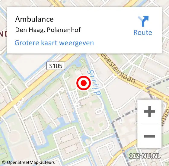 Locatie op kaart van de 112 melding: Ambulance Den Haag, Polanenhof op 10 oktober 2017 08:03