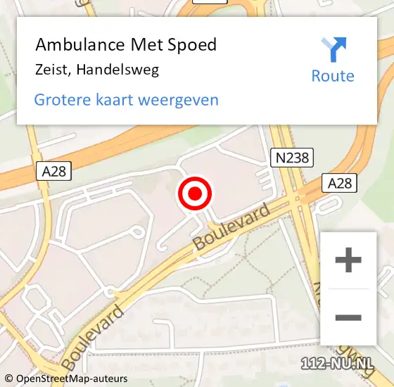 Locatie op kaart van de 112 melding: Ambulance Met Spoed Naar Zeist, Handelsweg op 10 oktober 2017 08:11