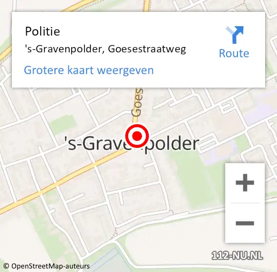 Locatie op kaart van de 112 melding: Politie 's-Gravenpolder, Goesestraatweg op 10 oktober 2017 08:13