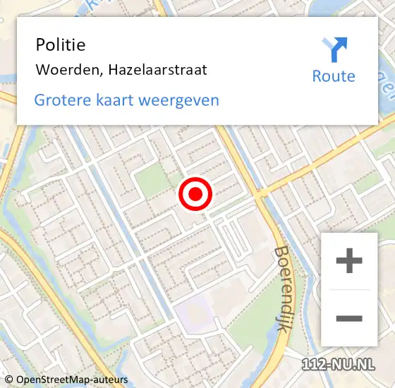 Locatie op kaart van de 112 melding: Politie Woerden, Hazelaarstraat op 10 oktober 2017 08:31