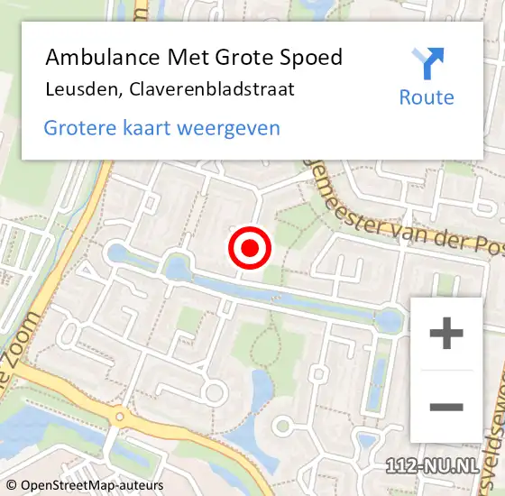 Locatie op kaart van de 112 melding: Ambulance Met Grote Spoed Naar Leusden, Claverenbladstraat op 10 oktober 2017 09:03