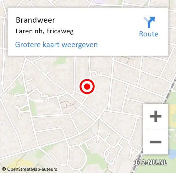 Locatie op kaart van de 112 melding: Brandweer Laren nh, Ericaweg op 10 oktober 2017 09:45