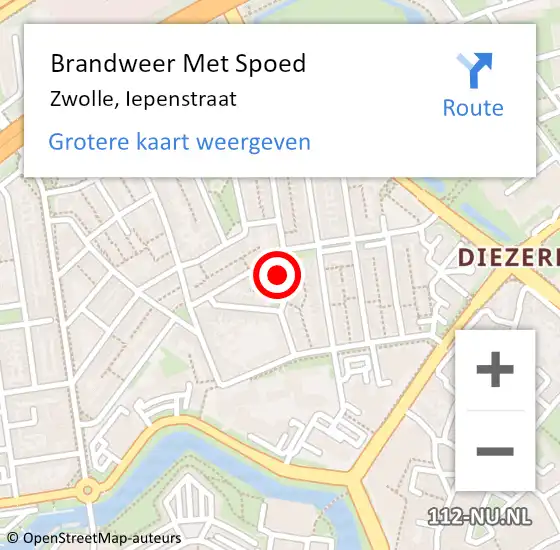 Locatie op kaart van de 112 melding: Brandweer Met Spoed Naar Zwolle, Iepenstraat op 10 oktober 2017 10:00