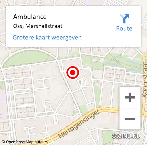 Locatie op kaart van de 112 melding: Ambulance Oss, Marshallstraat op 10 oktober 2017 10:22