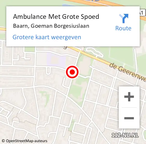 Locatie op kaart van de 112 melding: Ambulance Met Grote Spoed Naar Baarn, Goeman Borgesiuslaan op 10 oktober 2017 10:36