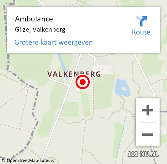 Locatie op kaart van de 112 melding: Ambulance Gilze, Valkenberg op 10 oktober 2017 10:44