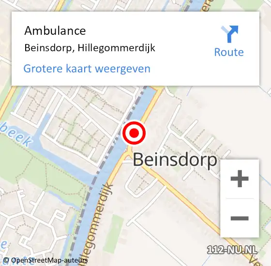 Locatie op kaart van de 112 melding: Ambulance Beinsdorp, Hillegommerdijk op 10 oktober 2017 10:56