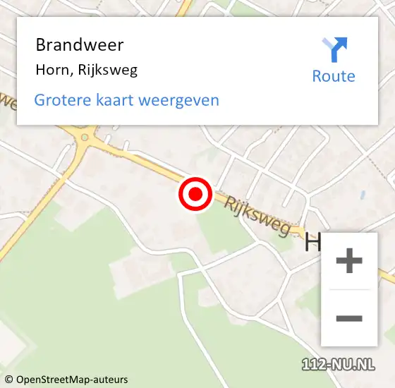 Locatie op kaart van de 112 melding: Brandweer Horn, Rijksweg op 10 oktober 2017 11:06