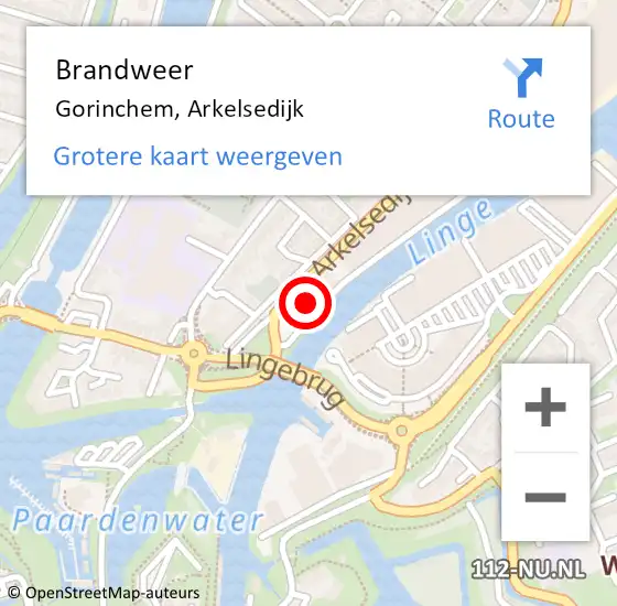 Locatie op kaart van de 112 melding: Brandweer Gorinchem, Arkelsedijk op 10 oktober 2017 11:43