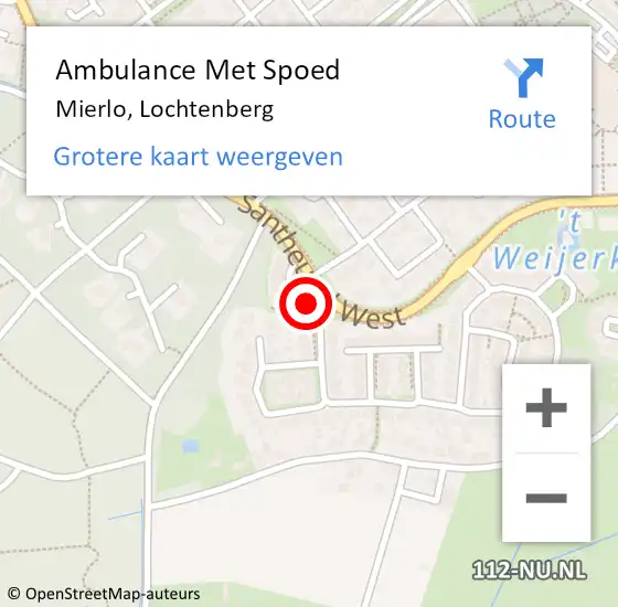 Locatie op kaart van de 112 melding: Ambulance Met Spoed Naar Mierlo, Lochtenberg op 10 oktober 2017 12:22