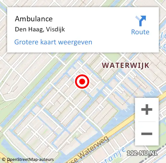 Locatie op kaart van de 112 melding: Ambulance Den Haag, Visdijk op 10 oktober 2017 12:22