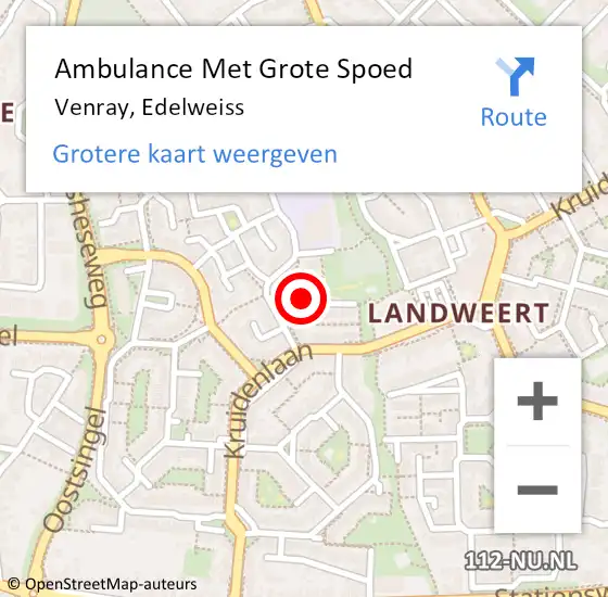 Locatie op kaart van de 112 melding: Ambulance Met Grote Spoed Naar Venray, Edelweiss op 10 oktober 2017 12:36