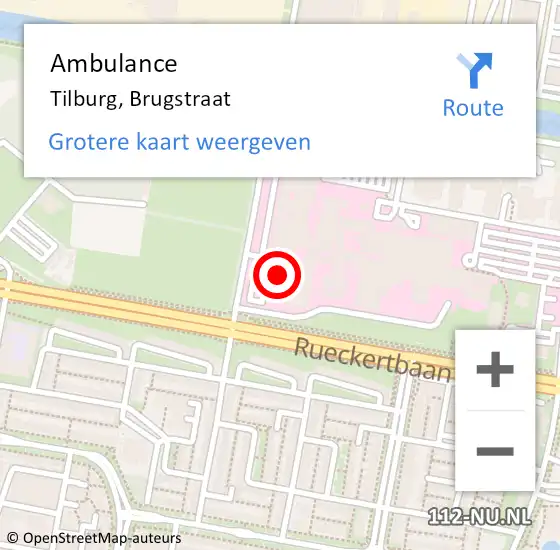 Locatie op kaart van de 112 melding: Ambulance Tilburg, Brugstraat op 10 oktober 2017 12:37