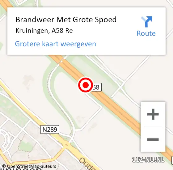 Locatie op kaart van de 112 melding: Brandweer Met Grote Spoed Naar Kruiningen, A58 L hectometerpaal: 137,7 op 10 oktober 2017 13:20