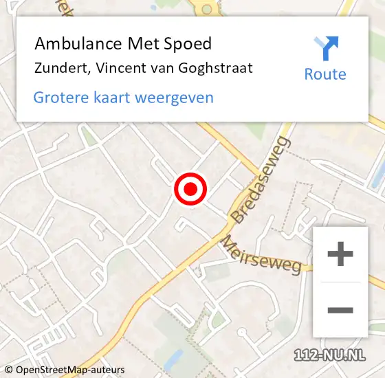 Locatie op kaart van de 112 melding: Ambulance Met Spoed Naar Zundert, Vincent van Goghstraat op 10 oktober 2017 14:14