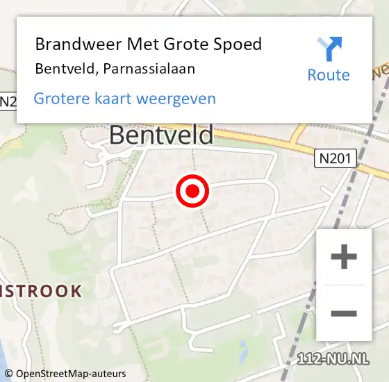 Locatie op kaart van de 112 melding: Brandweer Met Grote Spoed Naar Bentveld, Parnassialaan op 10 oktober 2017 15:09