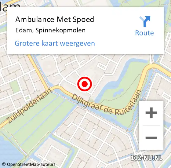 Locatie op kaart van de 112 melding: Ambulance Met Spoed Naar Edam, Spinnekopmolen op 10 oktober 2017 15:29