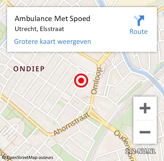 Locatie op kaart van de 112 melding: Ambulance Met Spoed Naar Utrecht, Elsstraat op 10 oktober 2017 16:23