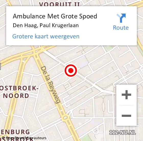 Locatie op kaart van de 112 melding: Ambulance Met Grote Spoed Naar Den Haag, Paul Krugerlaan op 10 oktober 2017 16:40