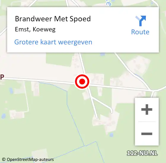 Locatie op kaart van de 112 melding: Brandweer Met Spoed Naar Emst, Koeweg op 10 oktober 2017 16:44