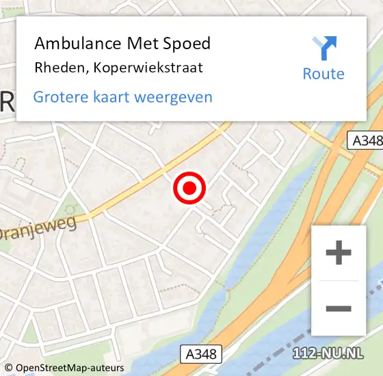 Locatie op kaart van de 112 melding: Ambulance Met Spoed Naar Rheden, Koperwiekstraat op 10 oktober 2017 16:59