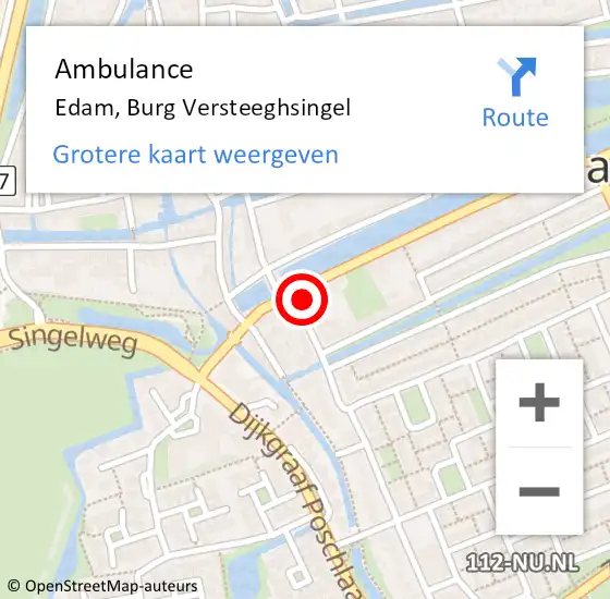 Locatie op kaart van de 112 melding: Ambulance Edam, Burg Versteeghsingel op 10 oktober 2017 17:10