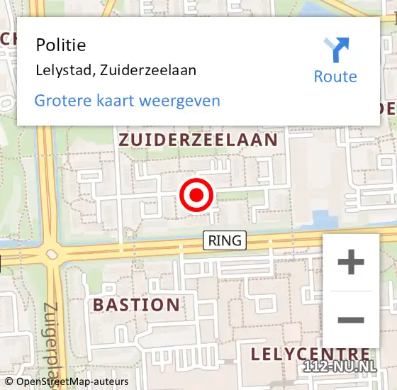Locatie op kaart van de 112 melding: Politie Lelystad, Zuiderzeelaan op 10 oktober 2017 17:38