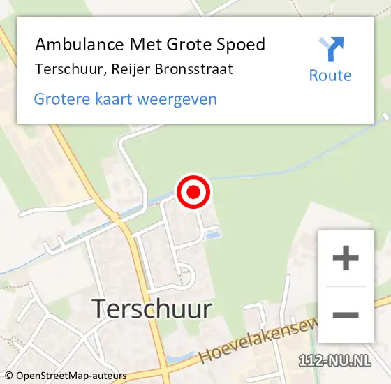 Locatie op kaart van de 112 melding: Ambulance Met Grote Spoed Naar Terschuur, Reijer Bronsstraat op 10 oktober 2017 18:47