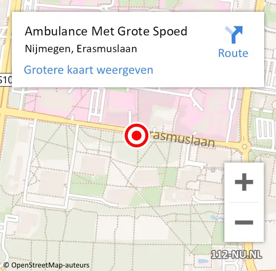 Locatie op kaart van de 112 melding: Ambulance Met Grote Spoed Naar Nijmegen, Erasmuslaan op 10 oktober 2017 19:49