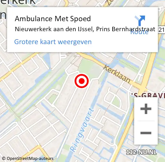 Locatie op kaart van de 112 melding: Ambulance Met Spoed Naar Nieuwerkerk aan den IJssel, Prins Bernhardstraat op 10 oktober 2017 20:48