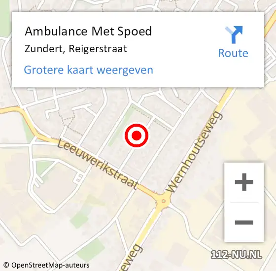 Locatie op kaart van de 112 melding: Ambulance Met Spoed Naar Zundert, Reigerstraat op 10 oktober 2017 23:30