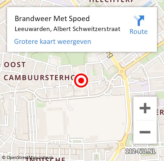 Locatie op kaart van de 112 melding: Brandweer Met Spoed Naar Leeuwarden, Albert Schweitzerstraat op 11 oktober 2017 00:11