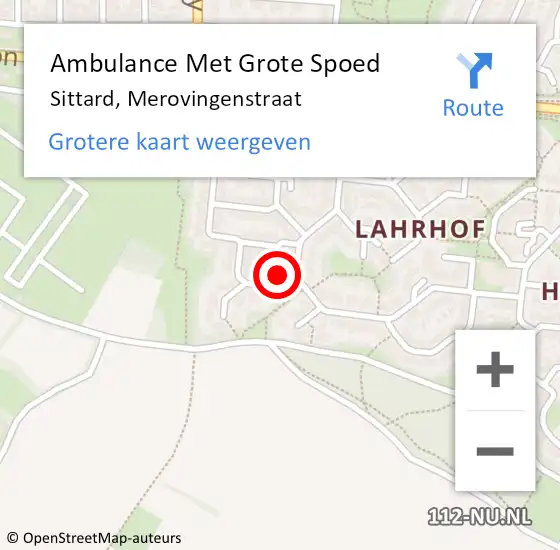 Locatie op kaart van de 112 melding: Ambulance Met Grote Spoed Naar Sittard, Merovingenstraat op 3 februari 2014 18:54