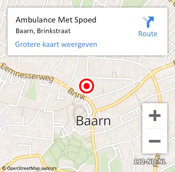 Locatie op kaart van de 112 melding: Ambulance Met Spoed Naar Baarn, Brinkstraat op 11 oktober 2017 09:21