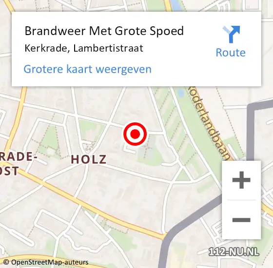 Locatie op kaart van de 112 melding: Brandweer Met Grote Spoed Naar Kerkrade, Lambertistraat op 11 oktober 2017 09:21