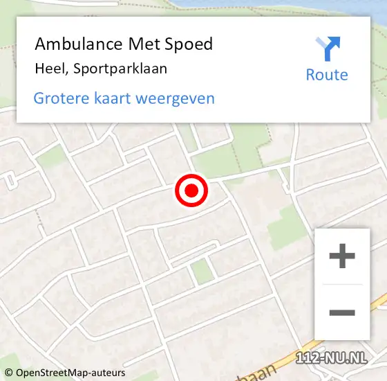 Locatie op kaart van de 112 melding: Ambulance Met Spoed Naar Heel, Sportparklaan op 11 oktober 2017 09:47