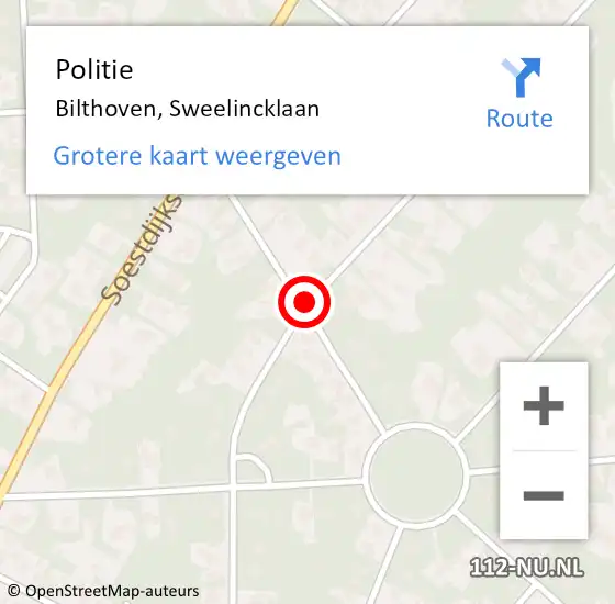 Locatie op kaart van de 112 melding: Politie Bilthoven, Sweelincklaan op 11 oktober 2017 11:10