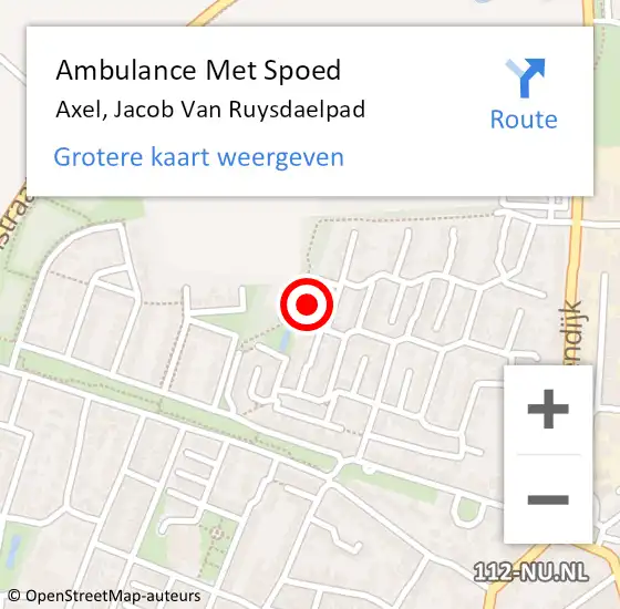 Locatie op kaart van de 112 melding: Ambulance Met Spoed Naar Axel, Jacob Van Ruysdaelpad op 11 oktober 2017 12:01